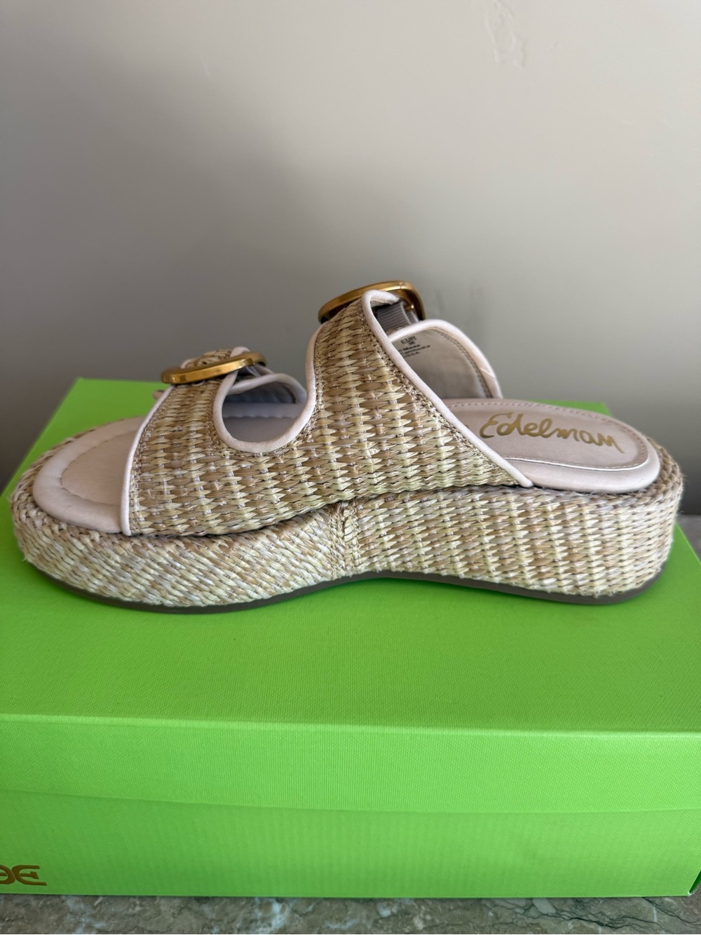 Sam Edelman Natural Beige Woven Double Buckle Slide Sandals - Picture 2 of 4